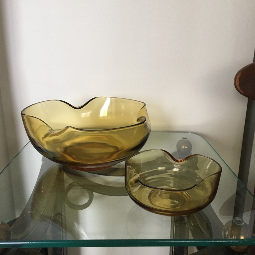 Vintage Amber Chip and Dip Bowl Anchor Hawking